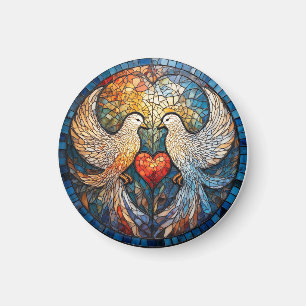Íman Arte Elegante de Vidro Colorido com Duas Pombas