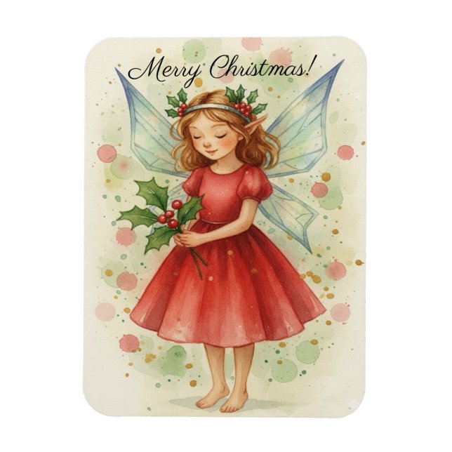 Íman Arte em Aquarela da Fada de Natal  (Vertical)