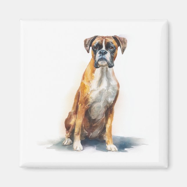 Íman Arte em Aquarela de Cachorro Boxer (Frente)