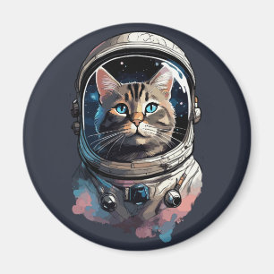 Íman Arte em Aquarela de Gato Astronauta no Espaço