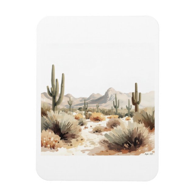 Íman Arte em Aquarela Minimalista do Deserto com Cacto  (Vertical)