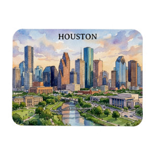 Íman Arte em Aquarela Retro Houston Texas