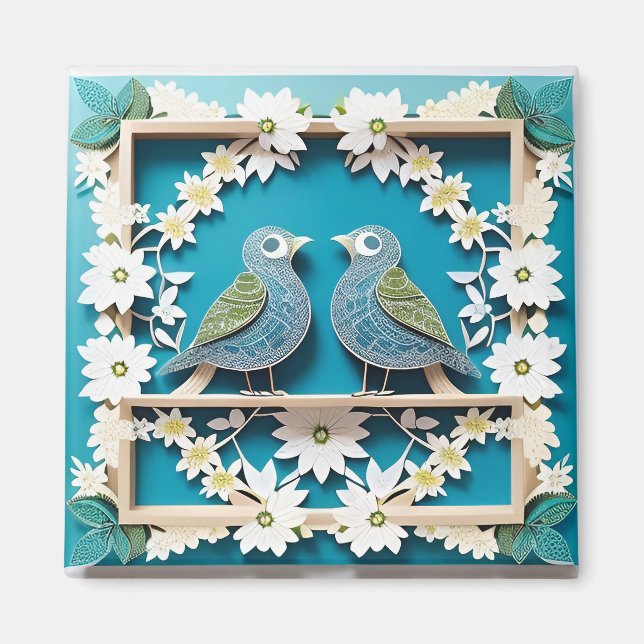 Íman Arte em Papel de Pássaros Azuis (Frente)
