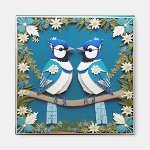 Íman Arte em Papel de Pássaros Azuis para Amantes da Na