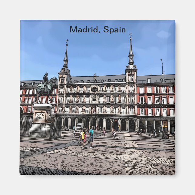 Íman Arte em quadrinhos de uma praça em Madrid, imã-Esp (Frente)