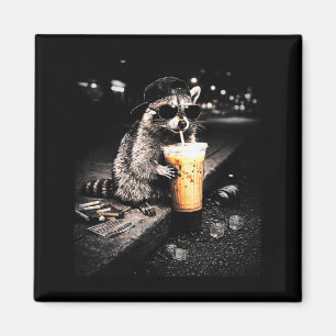 Íman Arte engraçada de guaxinim bebendo café gelado
