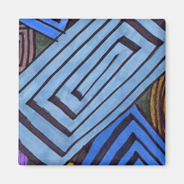Íman Arte espiral egípcia abstrato retangular azul (Frente)