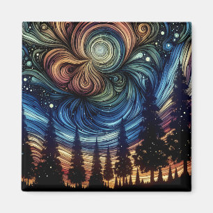 Íman Arte Etéreo Místico com Árvores e Céu Noturno