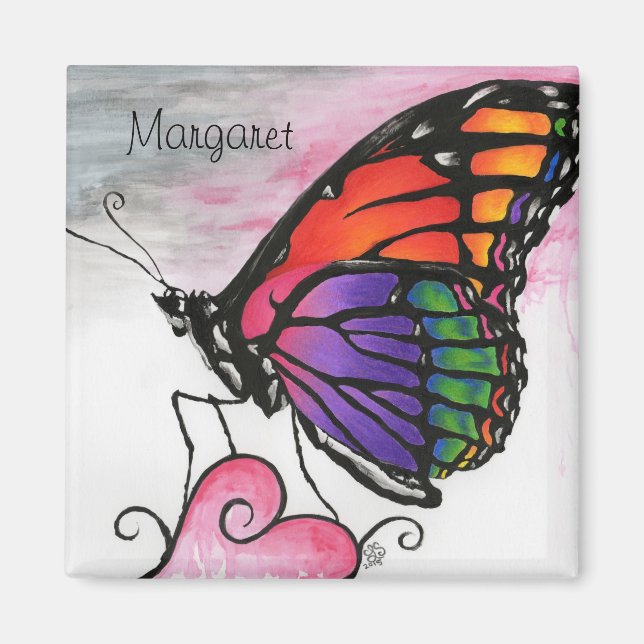 Íman Arte Fantasia Original Borboleta Monarca Arco-íris (Frente)