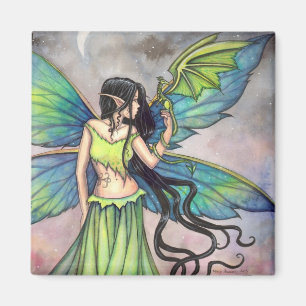 Íman Arte Fantástica de Dragão Verde e Fada