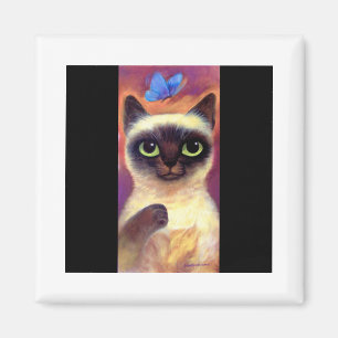 Íman Arte felino da borboleta do gato Siamese - multi