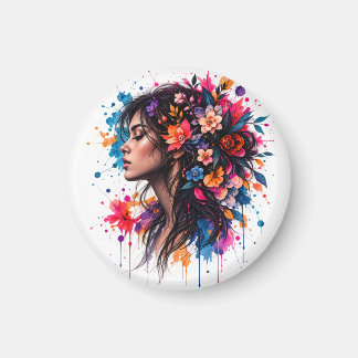 Íman Arte Feminina Floral Colorida em Aquarela