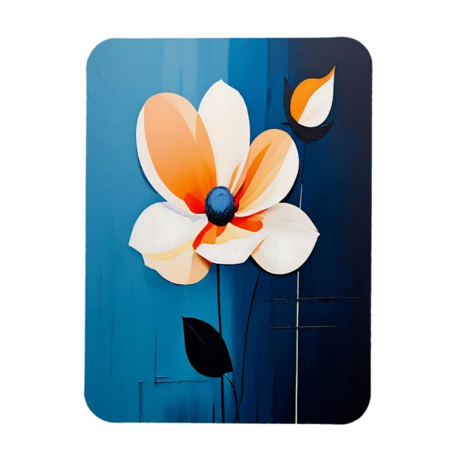 Íman Arte Floral Azul e Laranja Contemporânea (Vertical)