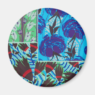 Íman Arte Floral Azul e Verde Maximalista Vibrante