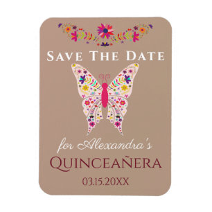 Íman Arte Floral Borboleta Quinceanera Salve A Data