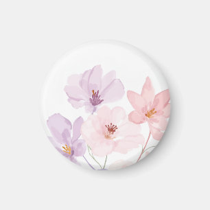 Íman Arte Floral em Aquarela Suave – Rosa Pastel e Lava