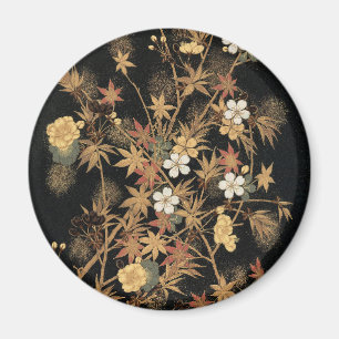 Íman Arte Floral Outonal em Preto e Dourado Japonês Vin