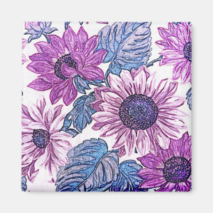 Íman Arte Floral Vintage Roxo e Azul