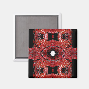 Íman Arte Fluida Abstrata Vermelha Labiríntica em Acríl