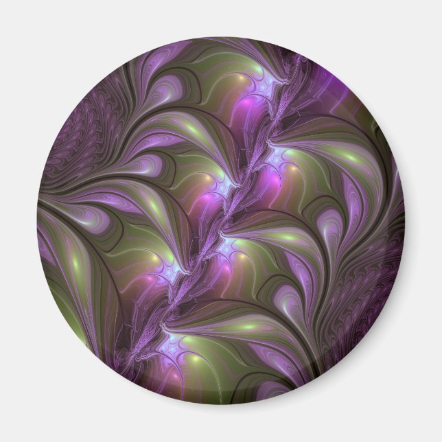 Íman Arte Fractal Abstrata Colorida Violeta Roxo Caqui (Frente)