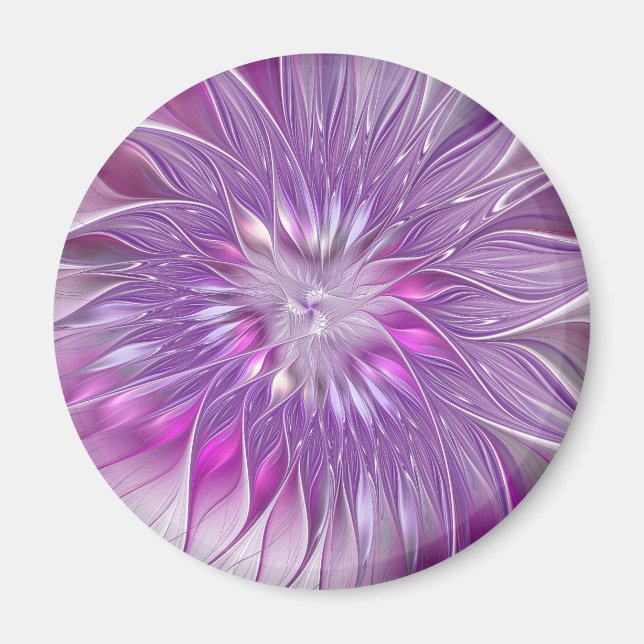 Íman Arte fractal abstrata da paixão da flor roxa rosa (Frente)