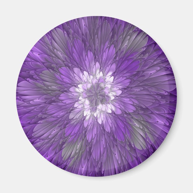 Íman Arte fractal abstrata de flor roxa psicodélica (Frente)