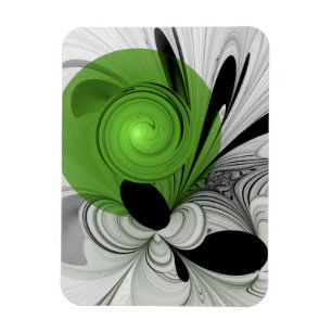 Íman Arte fractal abstrata em preto e branco com verde