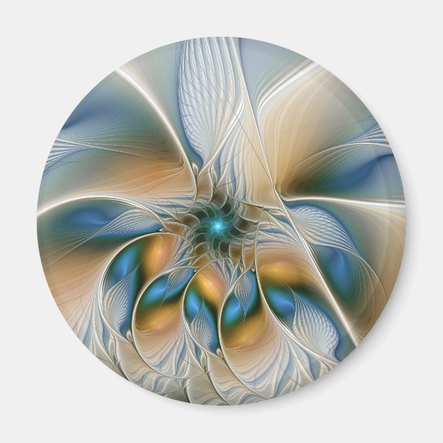 Íman Arte fractal de fantasia abstrata elevada com azul (Frente)