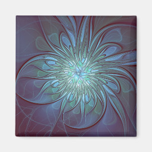 Íman Arte Fractal de Flor Azul Moderno, Abstrato Trendy