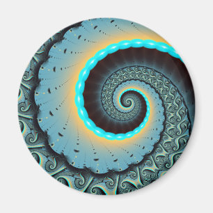 Íman Arte fractal espiral abstrata azul-turquesa laranj