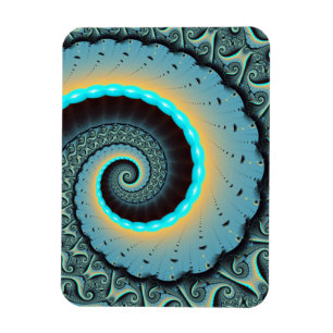 Íman Arte Fractal Espiral Azul Turquesa Abstrato Laranj