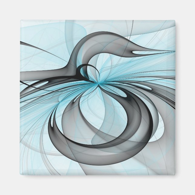 Íman Arte Fractal Moderna Abstrata Antracite Cinza Azul (Frente)