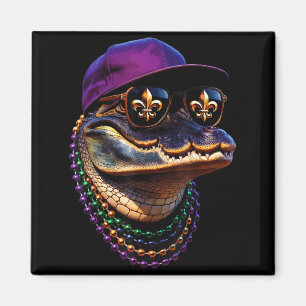 Íman Arte Gráfica Divertida de Jacaré do Mardi Gras Lou