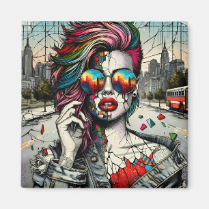 Íman Arte Grunge   Mulher Abstrata Fragmentada