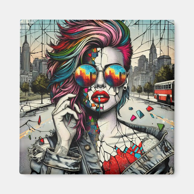 Íman Arte Grunge | Mulher Abstrata Fragmentada (Frente)