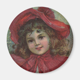 Íman Arte infantil vintage de Natal vestido vermelho vi