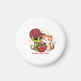 Íman Arte Kawaii de Alien e Gato Compartilhando Ramen