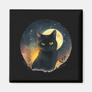Íman Arte Legal Gráfico Gato Preto Com Lua
