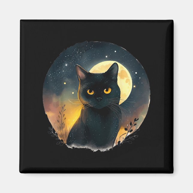 Íman Arte Legal Gráfico Gato Preto Com Lua (Frente)