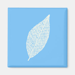 Íman Arte linear de folha esqueleto azul e branco
