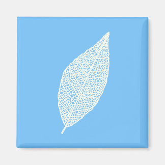 Íman Arte linear de folha esqueleto azul e branco