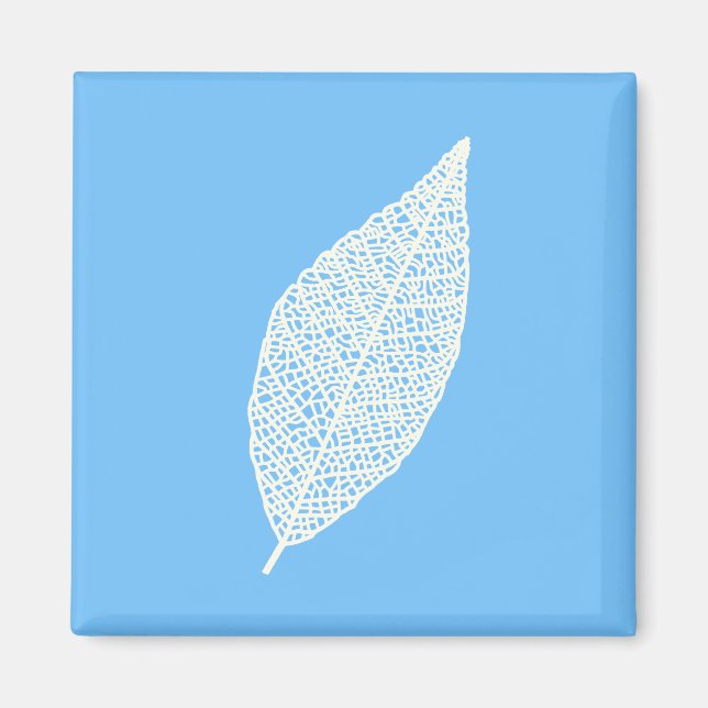 Íman Arte linear de folha esqueleto azul e branco (Frente)