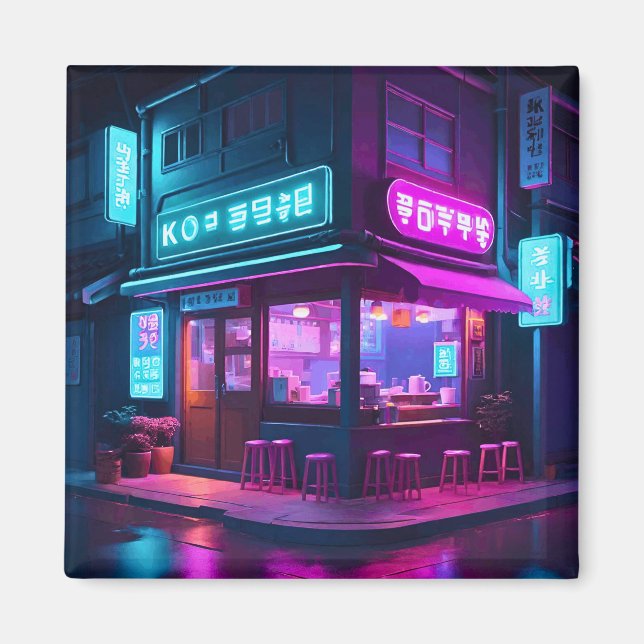Íman Arte LoFi do Café Neon Coreano (Frente)