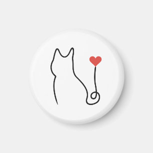Íman Arte Minimalista de Gato em Uma Linha com Coração