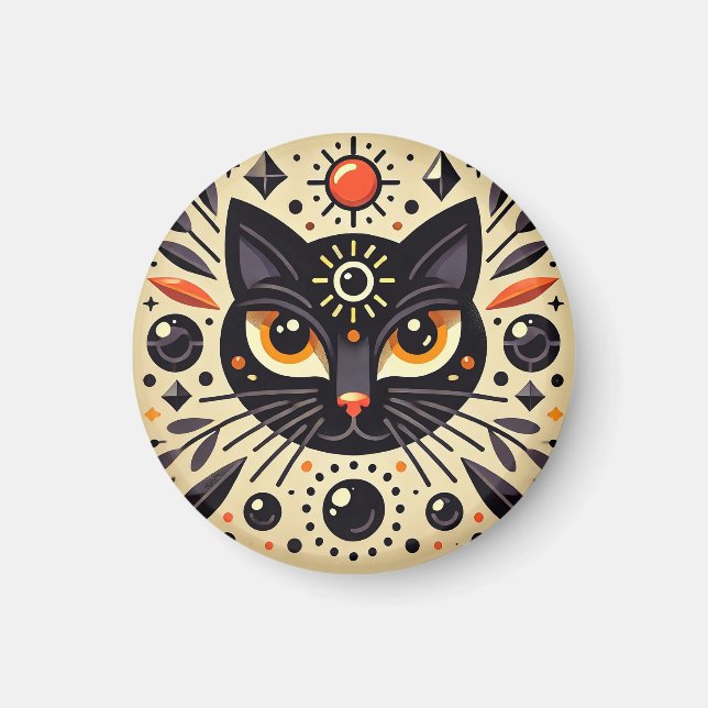 Íman Arte Mística de um Gato Preto (Frente)