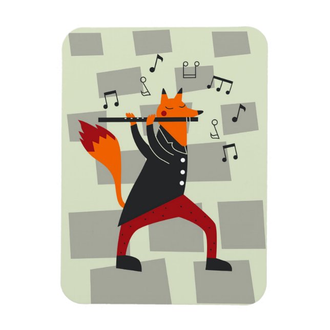 Íman Arte Musical Uma Raposa E Flauta (Vertical)