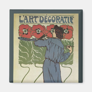 Íman Arte Nova Antiga, Artista Pintando Flores de Papou