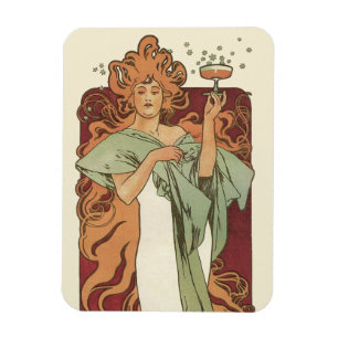 Íman Arte Nova Antiga, Champanhe por Alphonse Mucha
