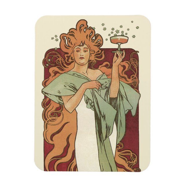 Íman Arte Nova Antiga, Champanhe por Alphonse Mucha (Vertical)