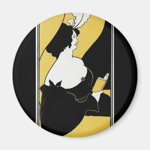 Íman Arte Nova Antiga, Mulher Lendo um Livro Amarelo